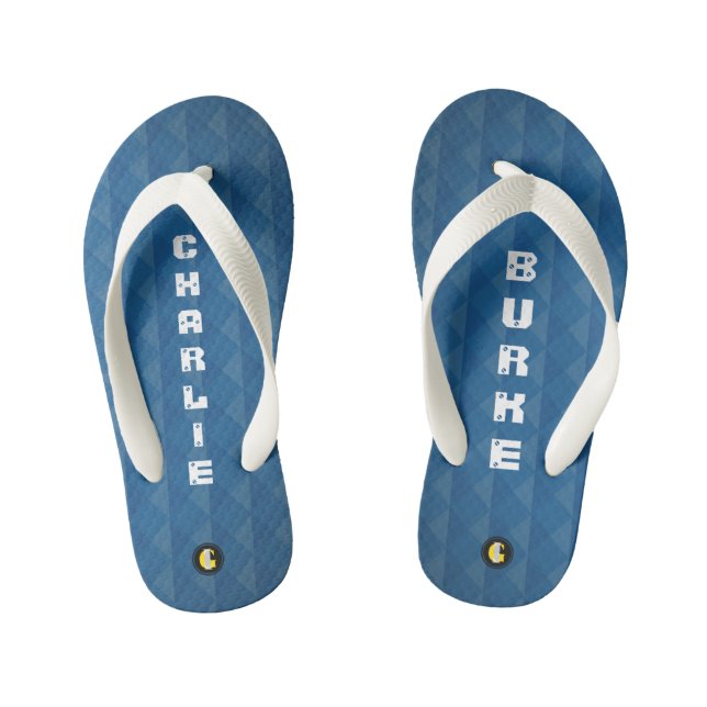 KIDS Personalised Flip Flops (Geometric Blue) (Footbed)