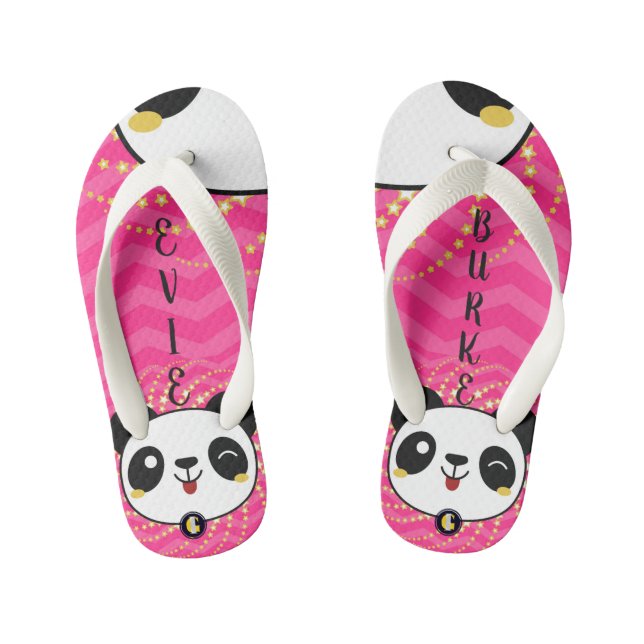 KIDS Personalised Flip Flops (Panda Fun) (Footbed)