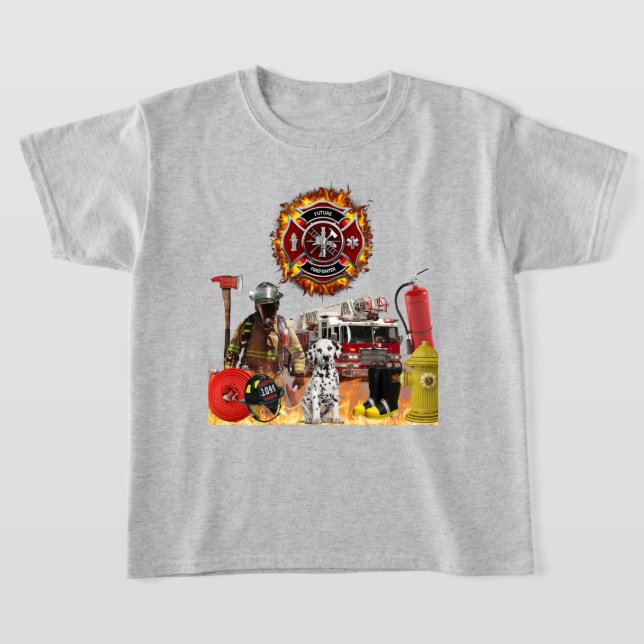 Kids Personalised Future Firefighter T-Shirt (Laydown)
