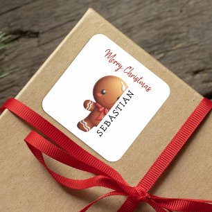 Kids Personalised Gingerbread Man Christmas Square Sticker