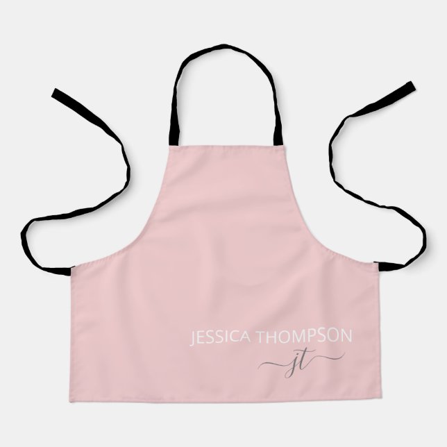 Kids Personalised Girly Pink Monogram Name Cute Apron (Front)