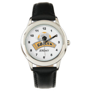 Kids Personalised Gold Soccer  Watch