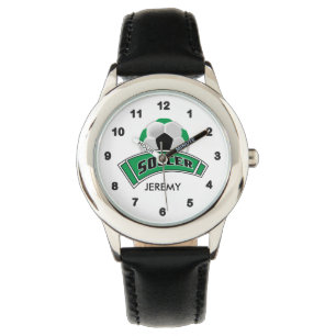Kids Personalised Green Soccer  Watch