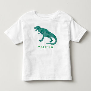 Kids Personalised Green Watercolor Dinosaur Toddler T-Shirt