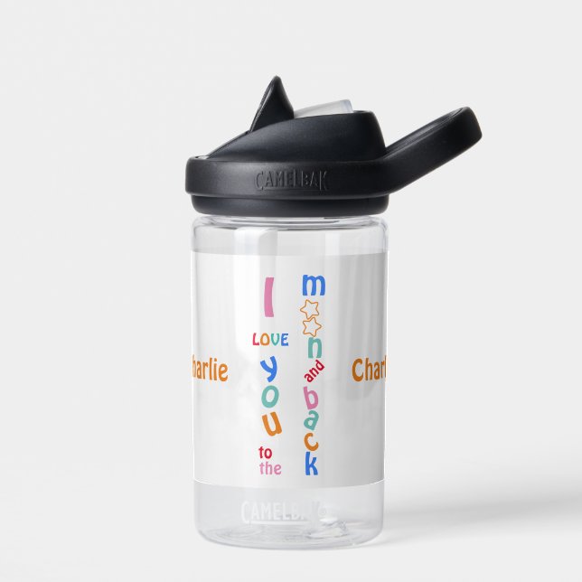 Kids Personalised I Love YOU to the Moon & Back Water Bottle (Left)