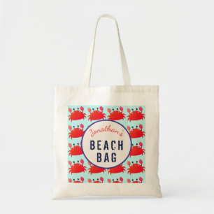 Kids Personalised Name Cute Red Crabs Beach Tote Bag