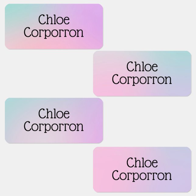 Kids personalised name labels pink purple and teal (Group)