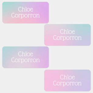 Kids personalised name labels pink purple and teal