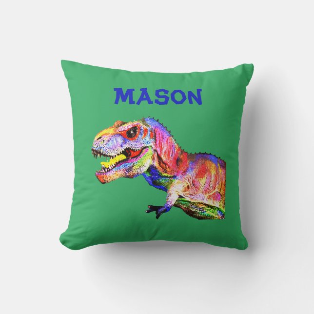 Kids Personalised Name T-Rex Pillow (Front)