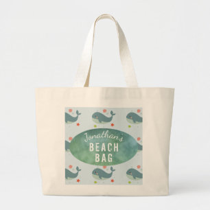 Kids Personalised Name Whale Beach Tote Bag