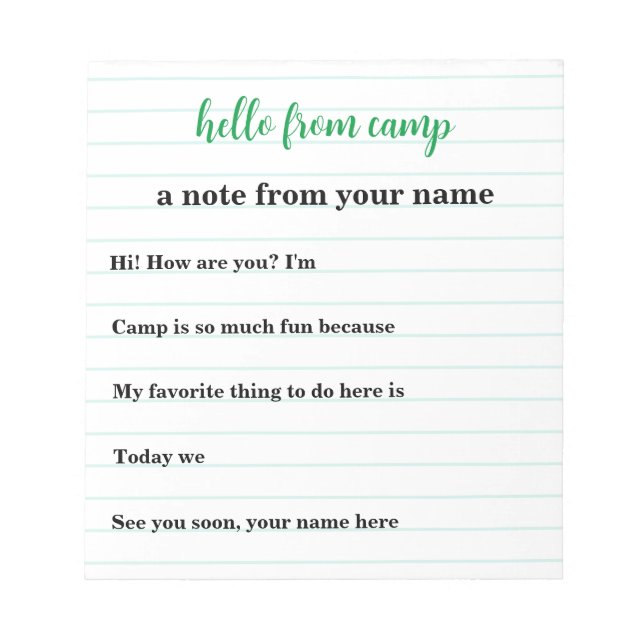 Kids Personalised Notepad for Summer Camp (Front)