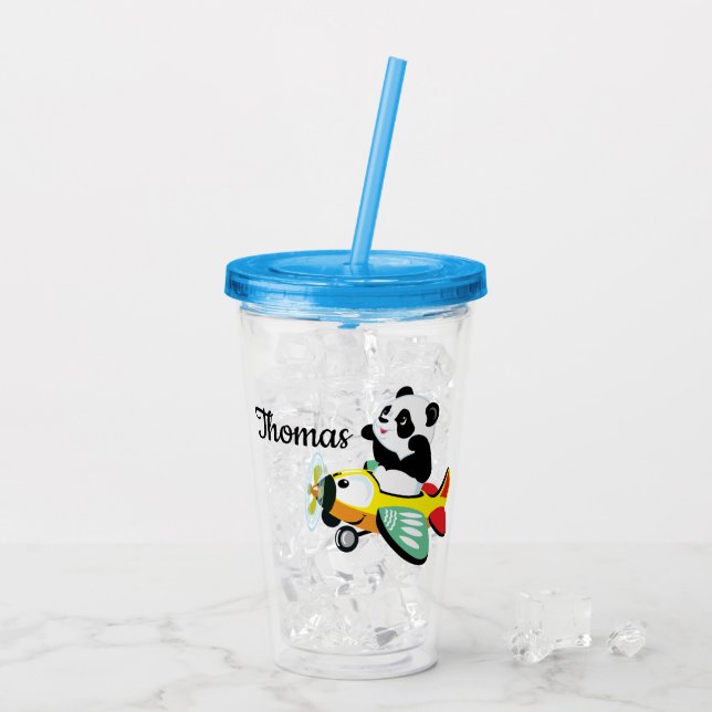 Kids Personalised Panda Flyer Acrylic Tumbler (Back Ice)