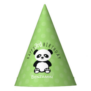 Kids Personalised Panda Kawaii Birthday Green Party Hat