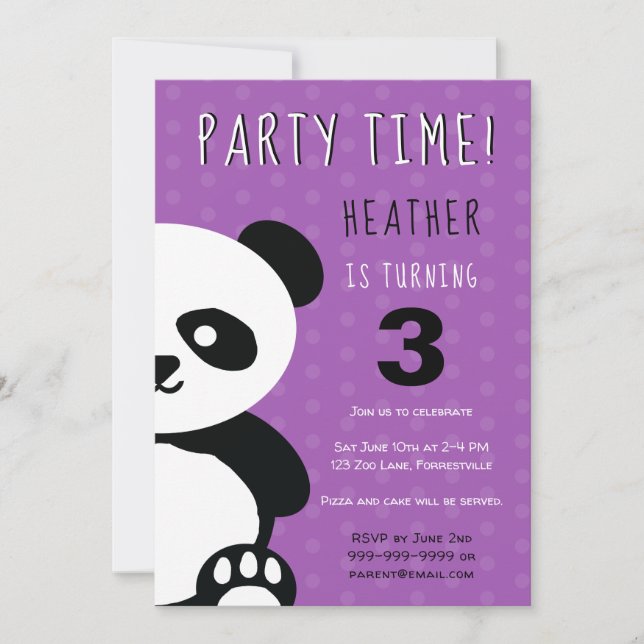 Kids Personalised Panda Kawaii Birthday Invitation (Front)