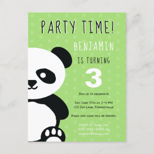 Kids Personalised Panda Kawaii Green Birthday Invitation Postcard