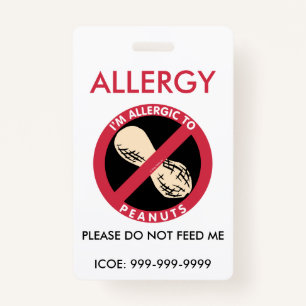 Kids Personalised Peanut Allergy Emergency ID Badge