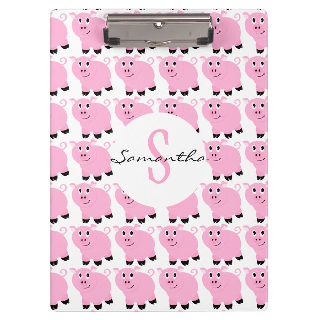 Kids Personalised Pink Pig Pattern Cute Pink Clipboard (Front)