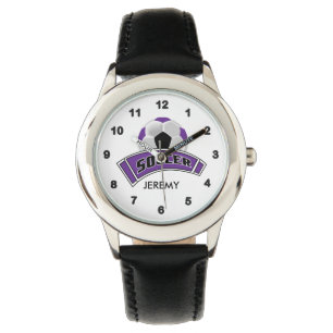 Kids Personalised Purple Soccer  Watch