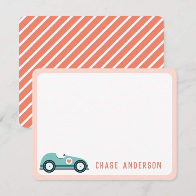 Kids Personalised Race Car Note Card for Boys (Front/Back)