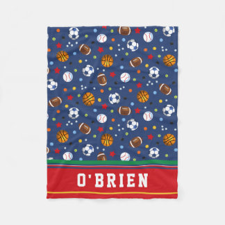 Kids Personalised Red Multi Sports Fleece Throw