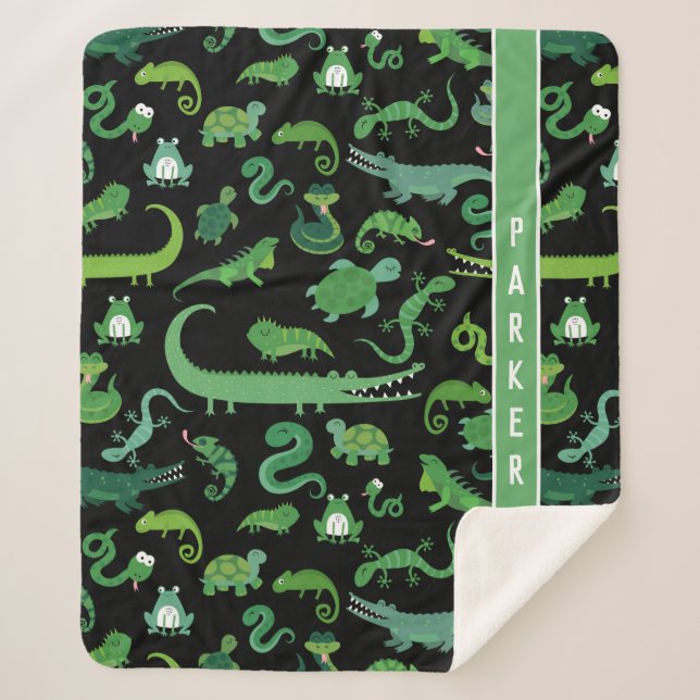 Kids Personalised Reptile Amphibian Animal Sherpa Blanket (Front)