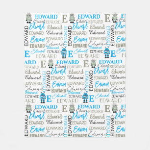 Kids Personalised Robot Fleece Blanket