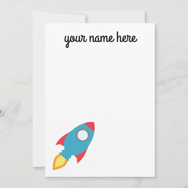 Kids Personalised Rocket Ship Notecards (Front)