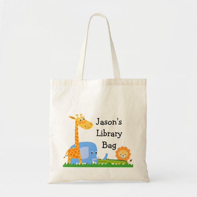 Kids Personalised Safari Animals Tote Bag (Front)