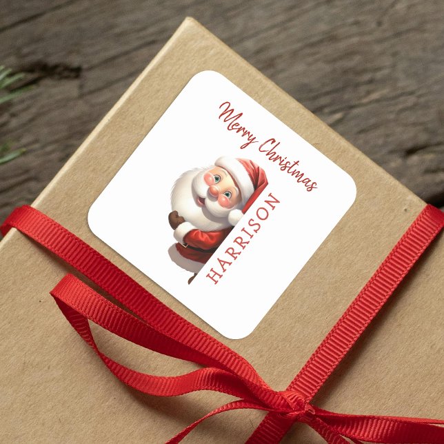 Kids Personalised Santa Christmas Square Sticker (Creator Uploaded)