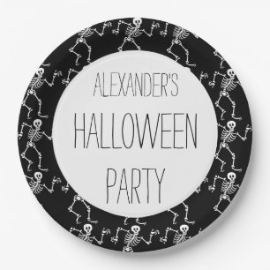 Kids Personalised Skeleton Pattern Halloween Party Paper Plate