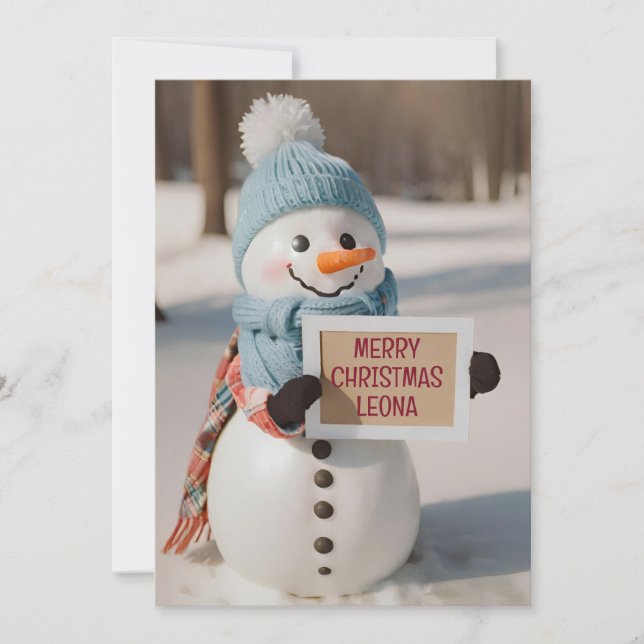 Kids Personalised Snowman Greeting Novelty Holiday Card (Front)