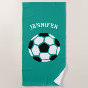 Kids Personalised Soccer Ball Green Sports Beach Towel