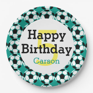 Kids Personalised Soccer Ball Happy Birthday Sport Paper Plate