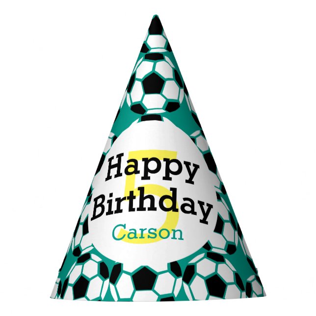 Kids Personalised Soccer Ball Happy Birthday Sport Party Hat (Front)