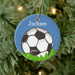 Kids Personalised Soccer Ball Keepsake Ceramic Tree Decoration
