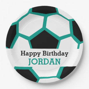 Kids Personalised Soccer Happy Birthday Sports Paper Plate