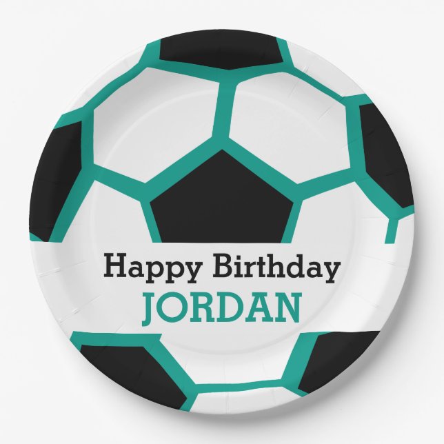 Kids Personalised Soccer Happy Birthday Sports Paper Plate (Front)