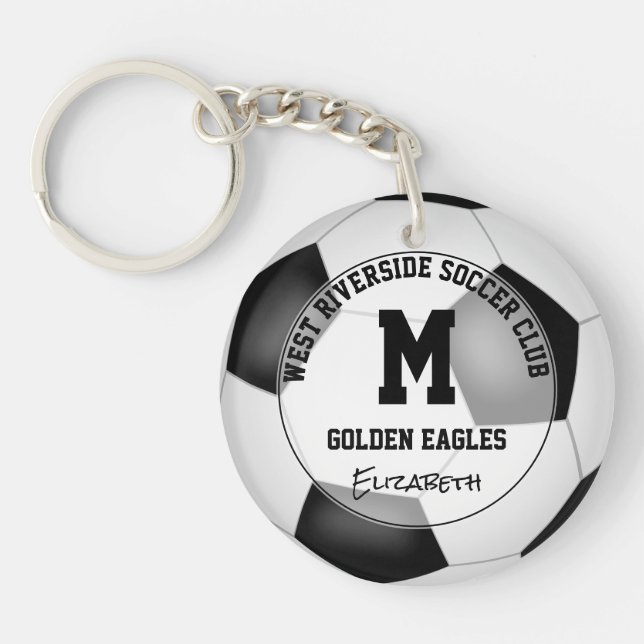 kids personalised soccer team gifts key ring (Front)