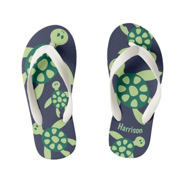 Kids Personalised Swimming Turtles Kid's Flip Flops (Footbed)