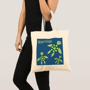 Kids Personalised Swimming Turtles Tote Bag