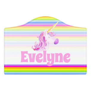 Kids personalised unicorn watercolor whimsy art door sign