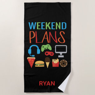 Kids Personalised Video Game Weekend Plans Gamer Beach Towel