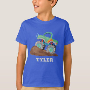 Kids Personalised Watercolor Monster Stunt Truck T-Shirt