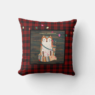 Kids Personalised Xmas Tribal FOX Buffalo Plaid Cushion