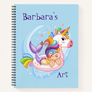 Kids Personalize Mermaid And Unicorn Sketch Notebook