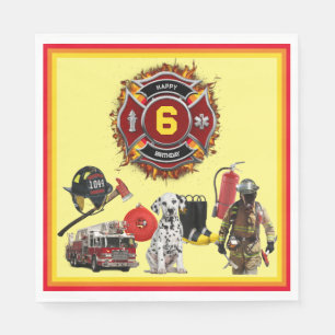 Kids Personalized Firefighter Birthday Napkin
