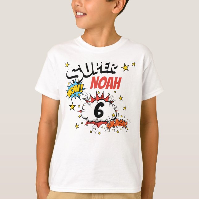 Kids Personalized Name Aged 6 Super T-Shirt (Front)