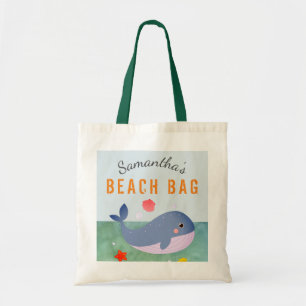 Kids Personalized Name Whale Beach Tote Bag