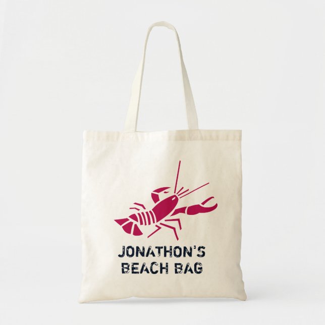 Kids' Personalized Red Lobster Beach Tote Bag (Front)