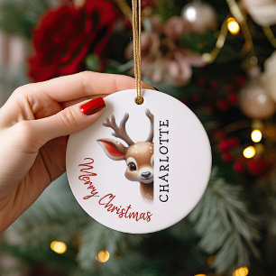 Kids Personalized Reindeer Christmas Tree Ceramic Tree Decoration
